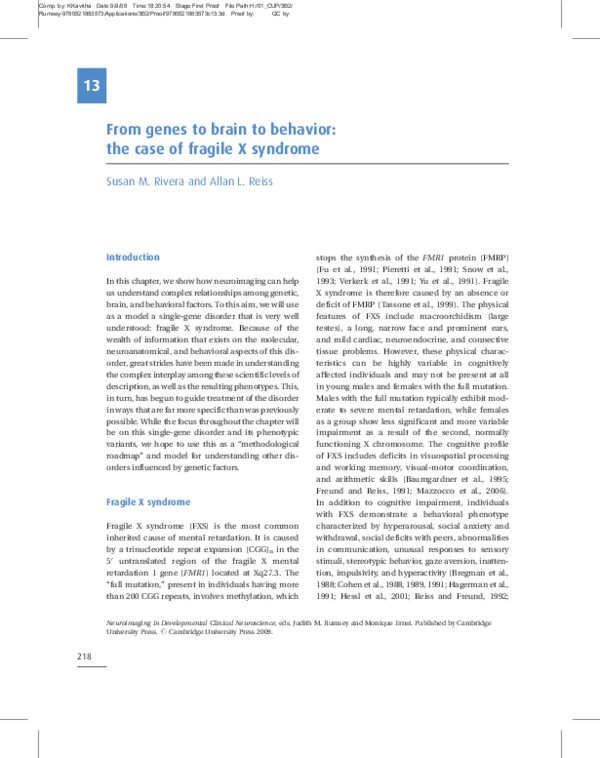 (PDF) From genes to brain to behavior: the case of fragile X syndrome