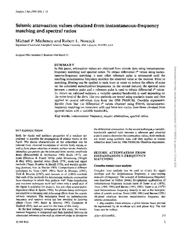 (PDF) Seismic attenuation values obtained from instantaneous-frequency ...