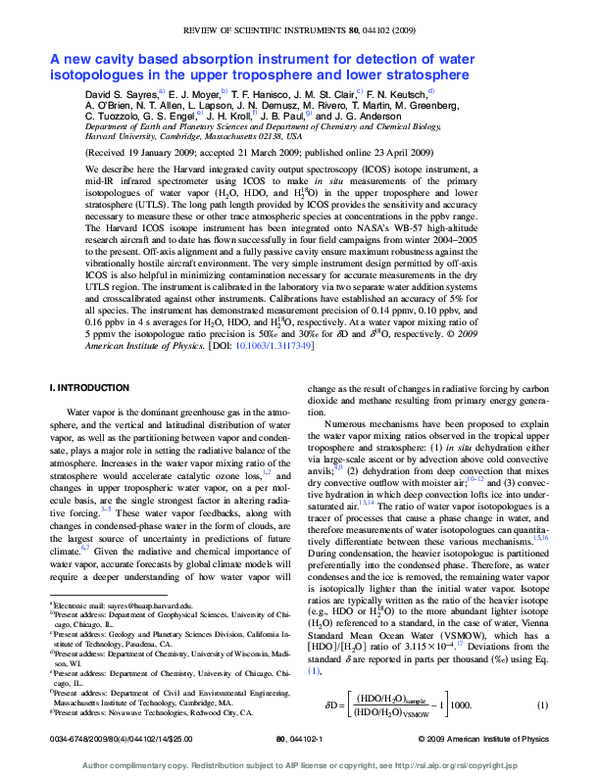 (PDF) A new cavity based absorption instrument for detection of water ...
