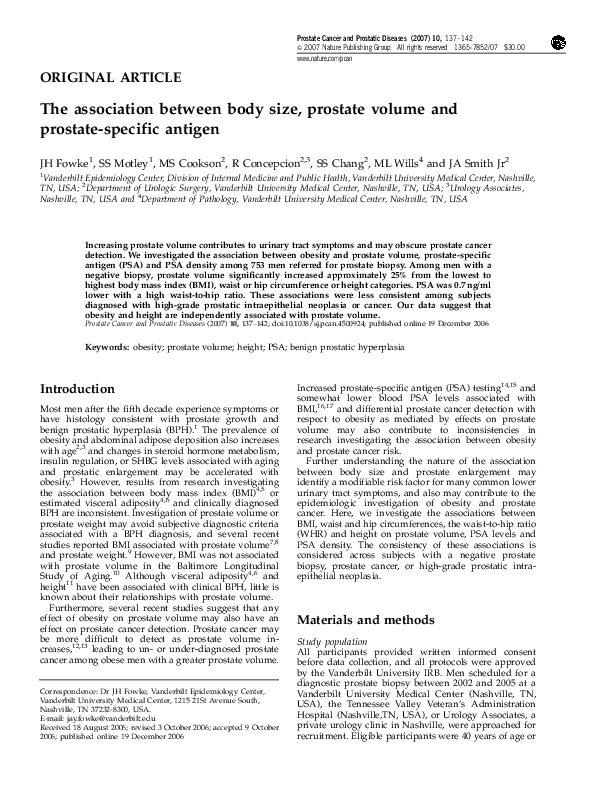 (PDF) The association between body size, prostate volume and prostate ...