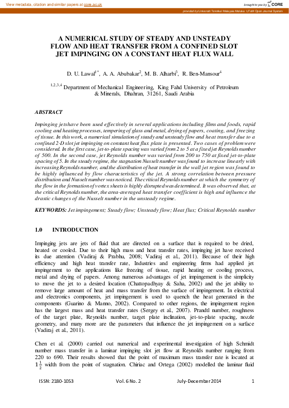 (PDF) A Numerical Study of Steady and Unsteady Flow and Heat Transfer ...
