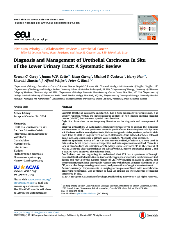 (PDF) Diagnosis and Management of Urothelial Carcinoma In Situ of the ...