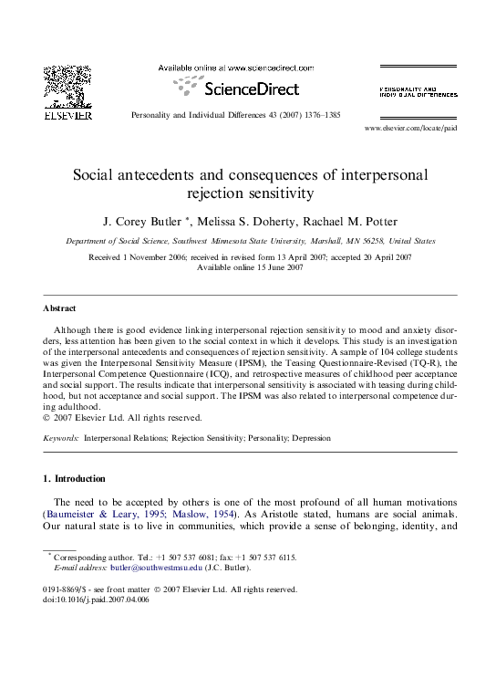 (PDF) Social Antecedents and Consequences of Interpersonal Rejection ...