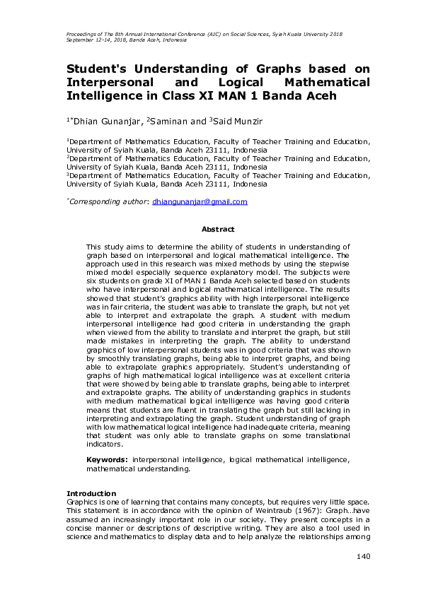 (PDF) Student's Understanding of Graphs based on Interpersonal and ...