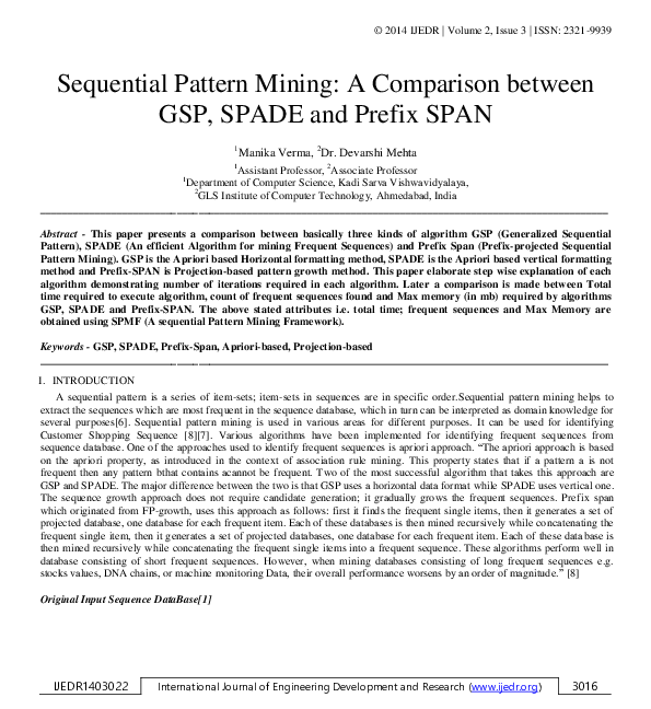 (PDF) Sequential Pattern Mining: A Comparison between GSP, SPADE and ...