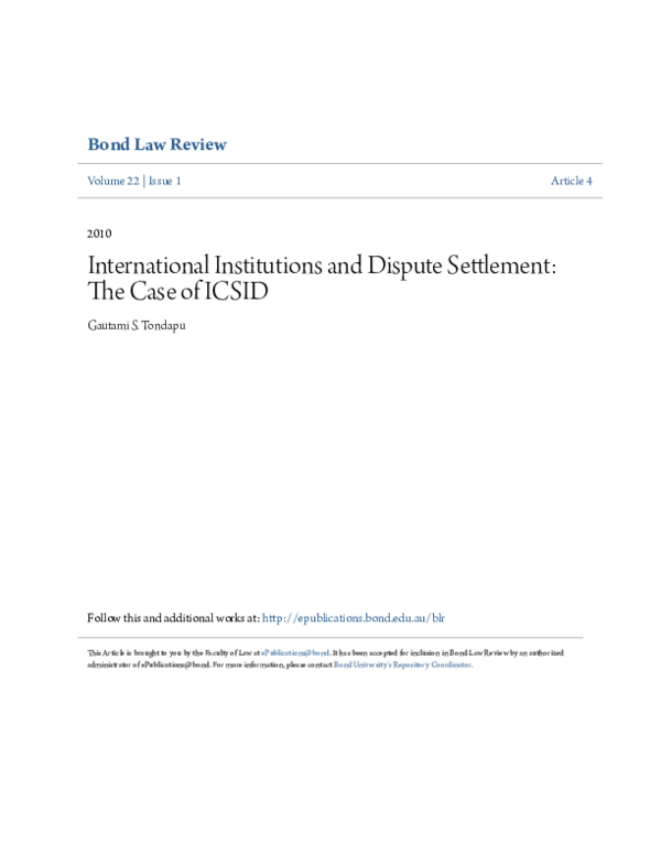 (PDF) International Institutions and Dispute Settlement: The Case of ICSID