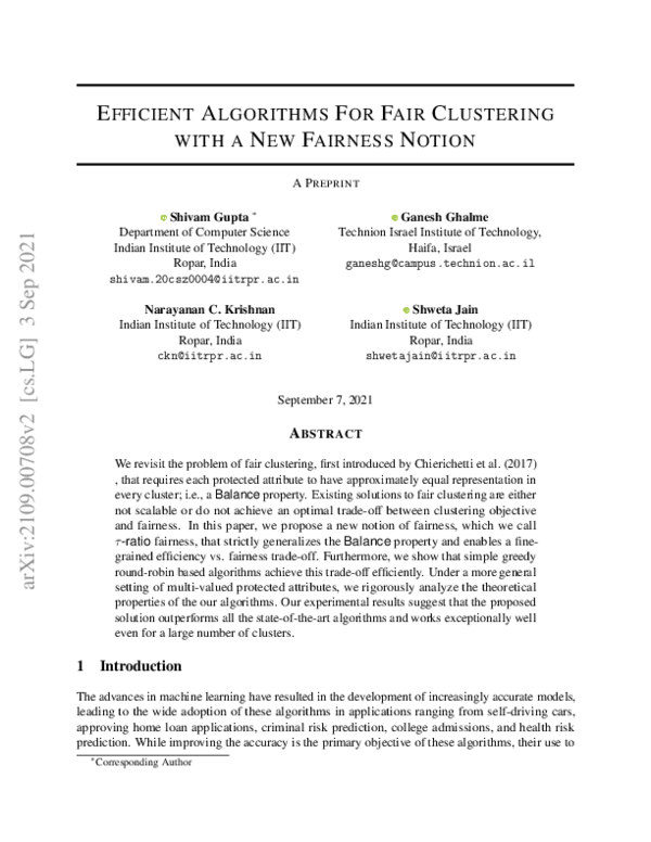 (PDF) Efficient Algorithms For Fair Clustering with a New Fairness Notion