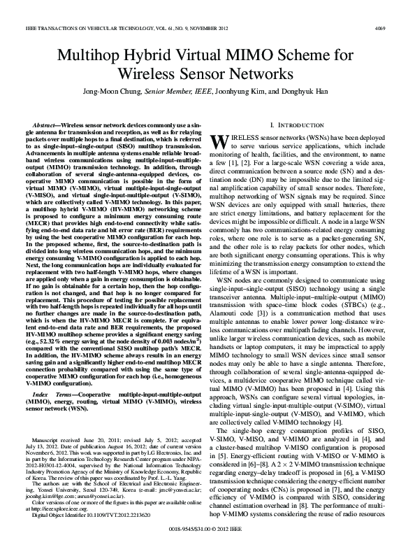 (PDF) Multihop Hybrid Virtual MIMO Scheme for Wireless Sensor Networks