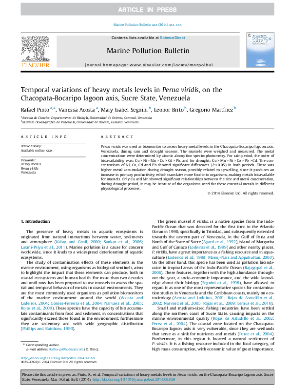 (PDF) Temporal variations of heavy metals levels in Perna viridis, on ...