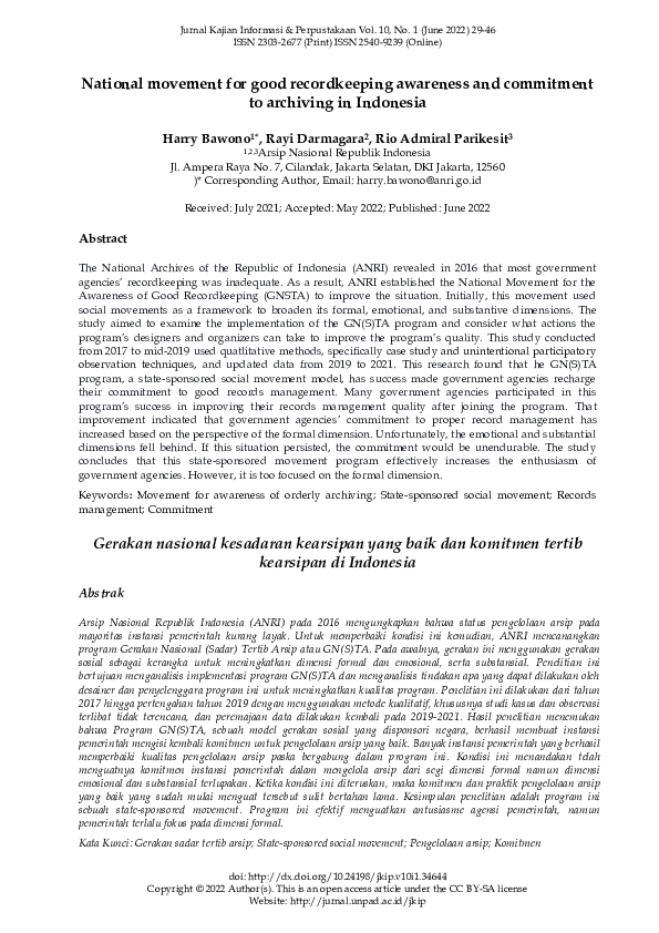 (PDF) National movement for good recordkeeping awareness and commitment