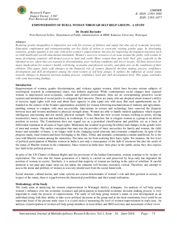 (PDF) Empowerment of Rural Woman Through Self Help Groups-A Study