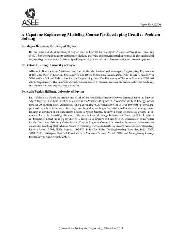 (PDF) A Capstone Engineering Modeling Course for Developing Creative ...