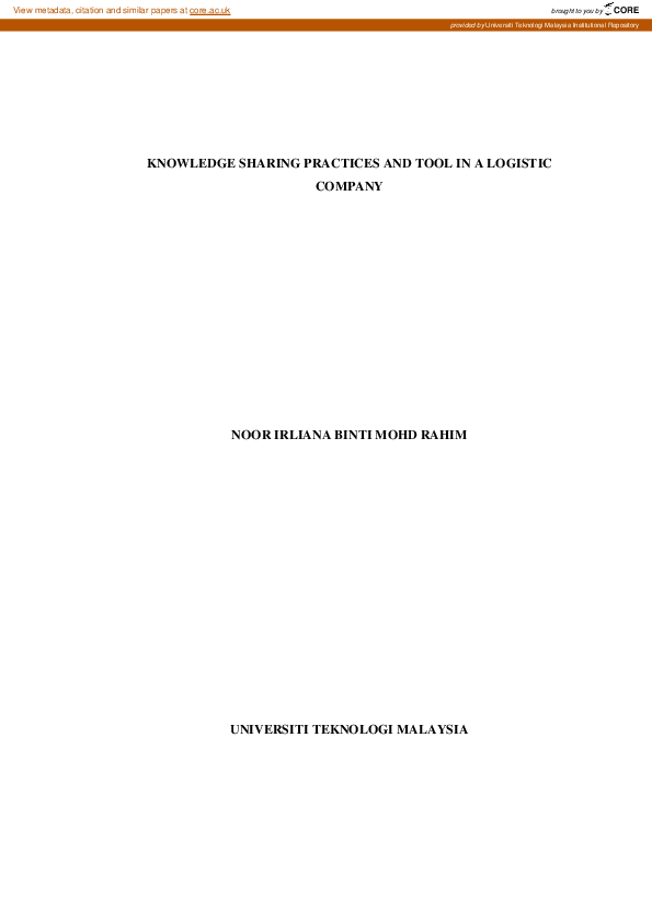 (PDF) Knowledge sharing practices and tool in a logistic company