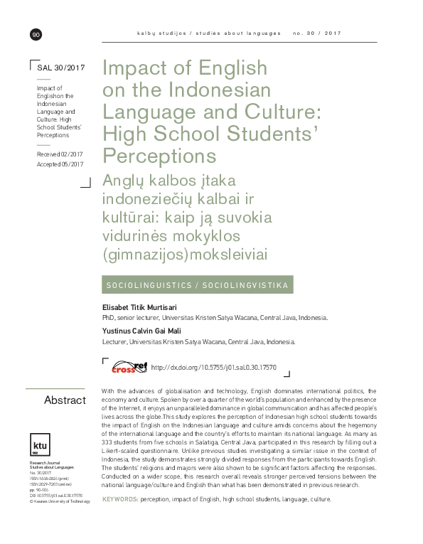 (PDF) Impact of English on Indonesian Language and Culture: High School ...