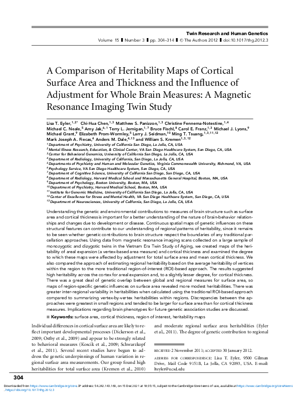 (PDF) A Comparison of Heritability Maps of Cortical Surface Area and ...