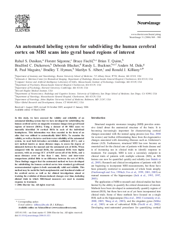(PDF) An automated labeling system for subdividing the human cerebral ...