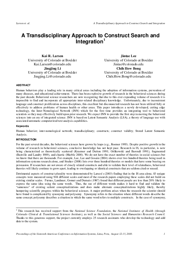 (PDF) A Transdisciplinary Approach to Construct Search and Integration