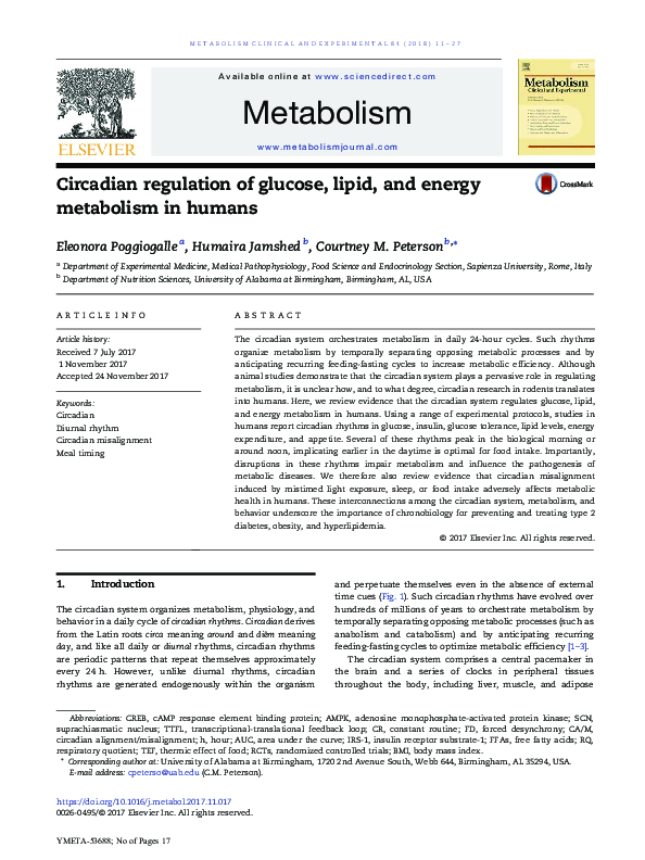 (PDF) Circadian regulation of glucose, lipid, and energy metabolism in ...