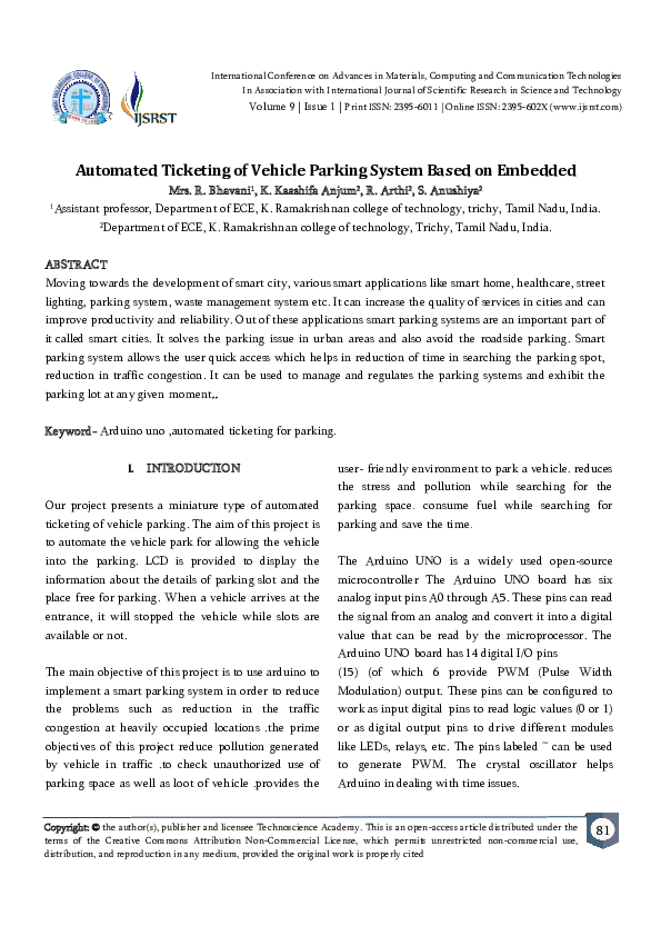 (PDF) Automated Ticketing of Vehicle Parking System Based on Embedded