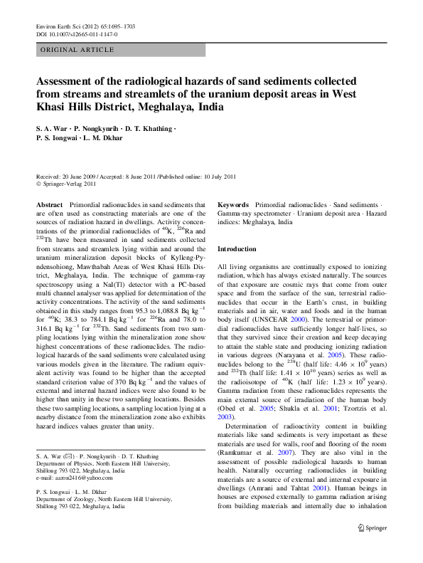 (PDF) Assessment of the radiological hazards of sand sediments ...