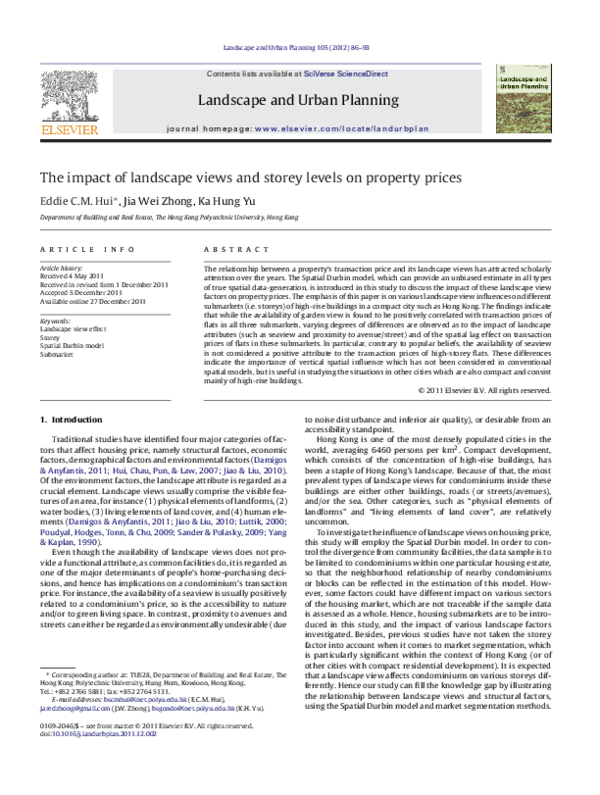 (PDF) The impact of landscape views and storey levels on property prices