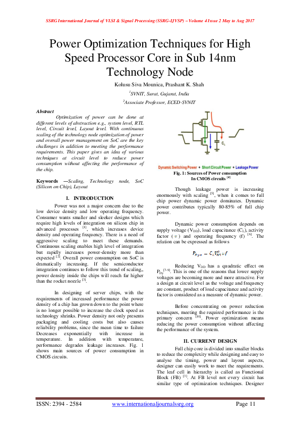 (PDF) Power Optimization Techniques for High Speed Processor Core in ...