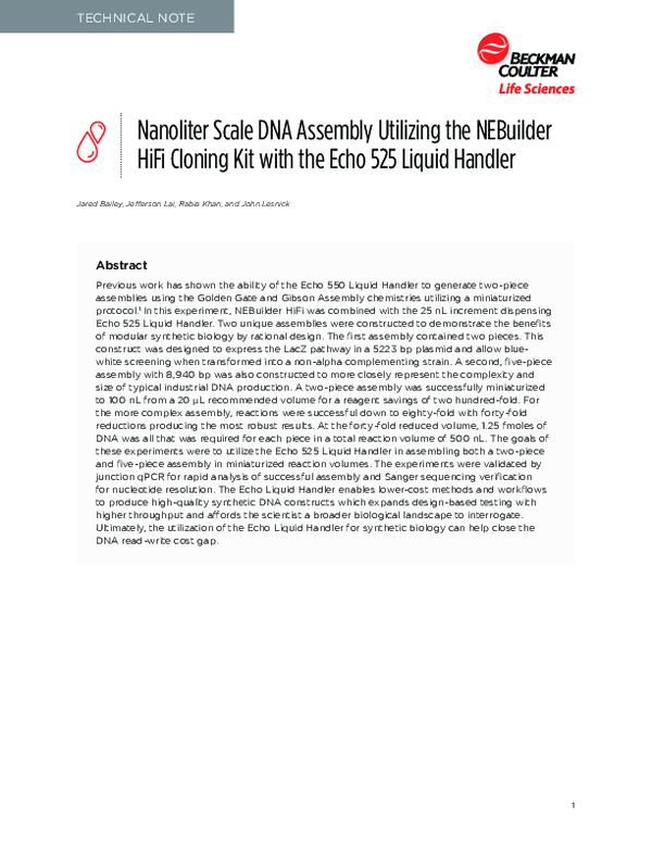 (PDF) Nanoliter Scale DNA Assembly Utilizing the NEBuilder HiFi Cloning ...