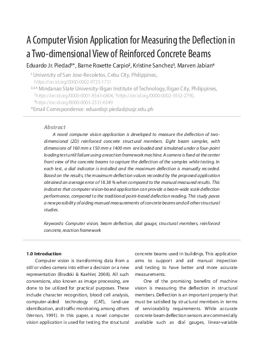 (PDF) A Computer Vision Application for Measuring the Deflection in a ...
