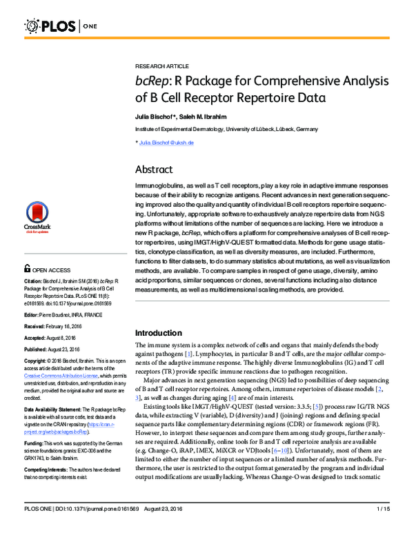 (PDF) bcRep: R Package for Comprehensive Analysis of B Cell Receptor ...