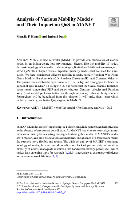 (PDF) Analysis of Various Mobility Models and Their Impact on QoS in MANET