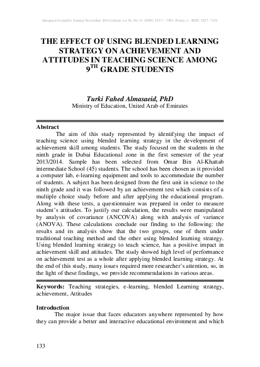 (PDF) The Effect of Using Blended Learning Strategy on Achievement and ...