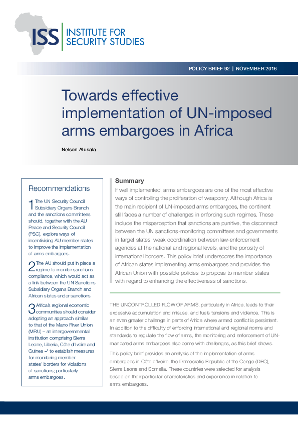 (PDF) Towards Effective Implementation of UNimposed Arms Embargoes in Africa Nelson Alusala