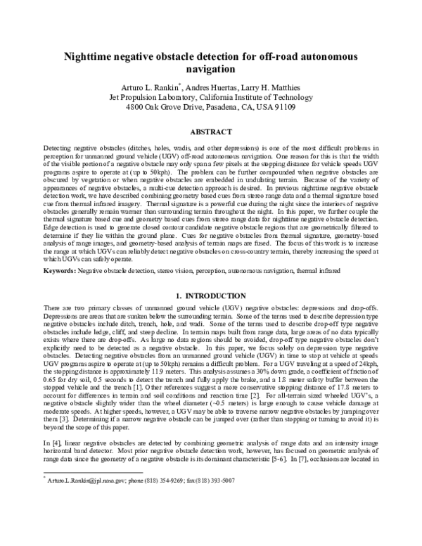 (PDF) Night-time negative obstacle detection for off-road autonomous ...