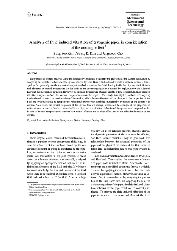 (PDF) Analysis of fluid induced vibration of cryogenic pipes in ...