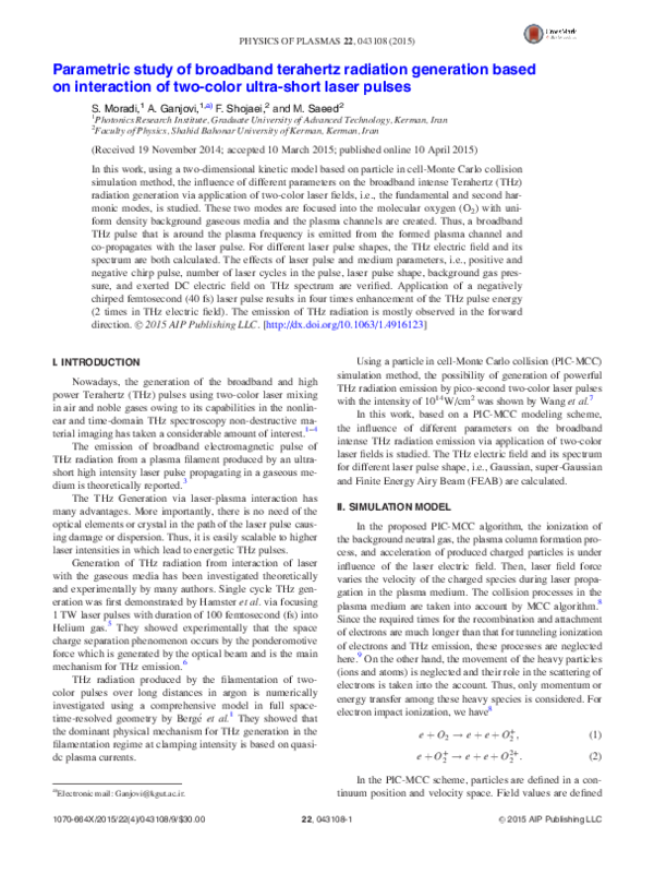 (PDF) Parametric study of broadband terahertz radiation generation ...