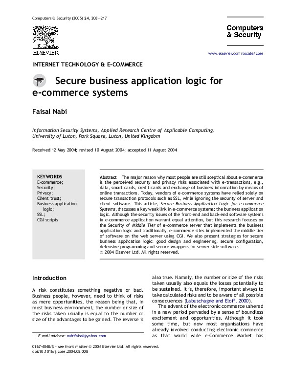 (PDF) Secure business application logic for e-commerce systems