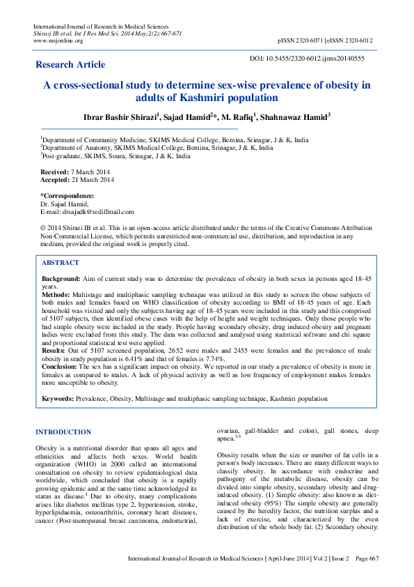 (PDF) A cross-sectional study to determine sex-wise prevalence of ...