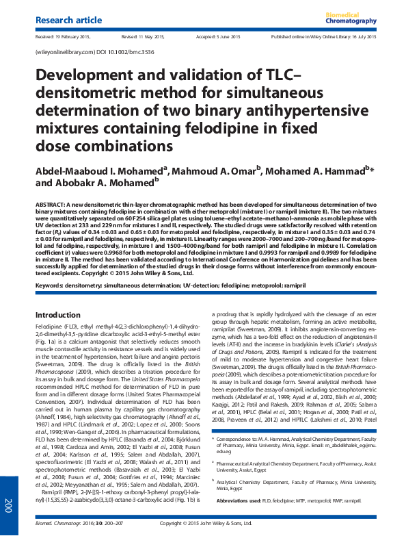 (PDF) Development and validation of a TLCdensitometric method for the