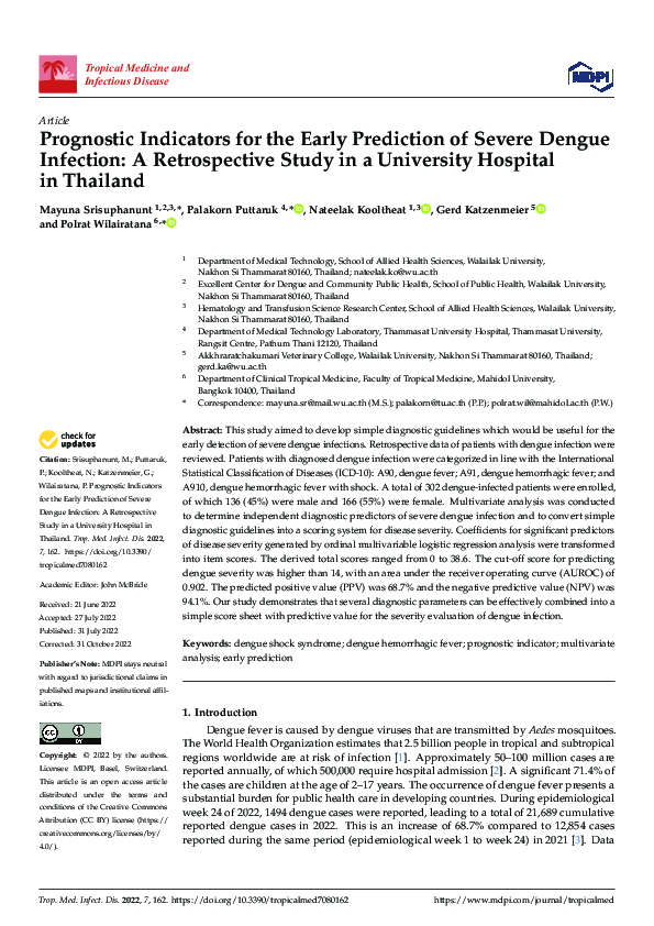 (PDF) Prognostic Indicators for the Early Prediction of Severe Dengue ...