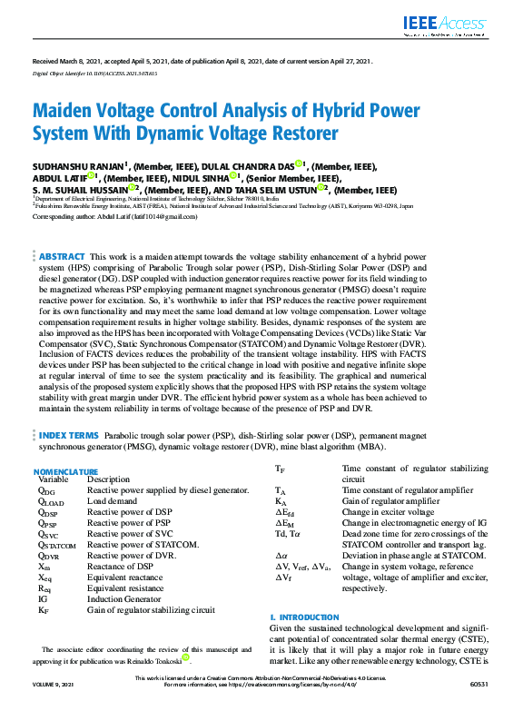 (PDF) Maiden Voltage Control Analysis of Hybrid Power System With ...