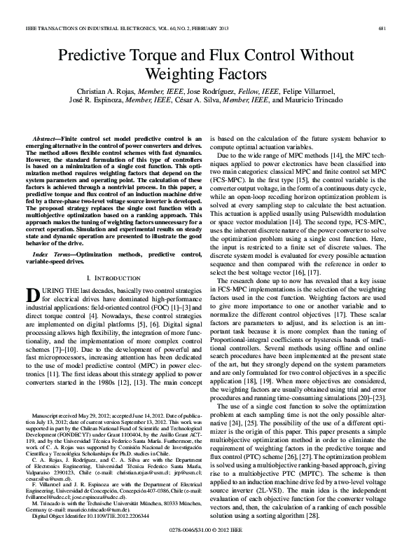 (PDF) Predictive Torque and Flux Control Without Weighting Factors