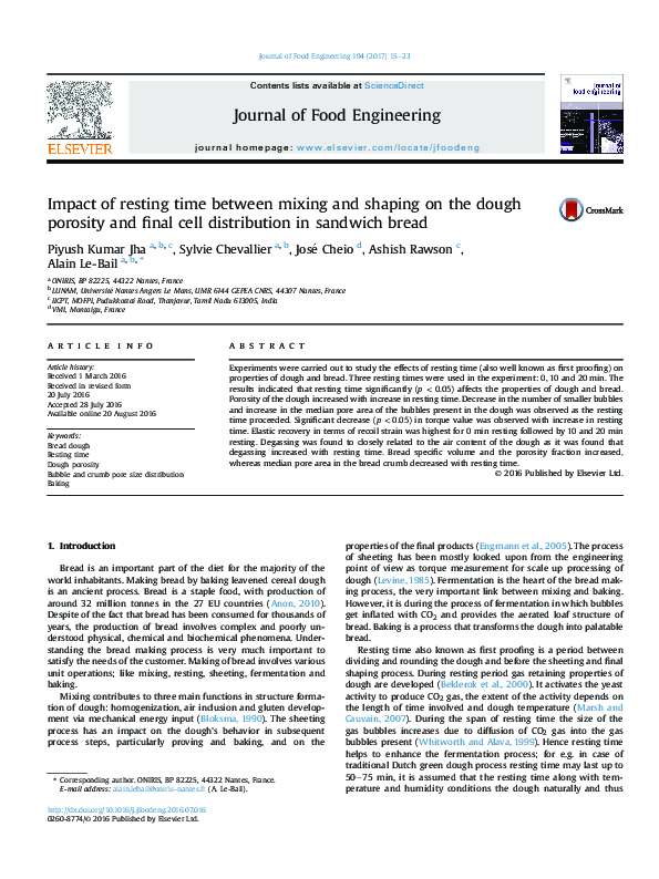 (PDF) Impact of resting time between mixing and shaping on the dough ...