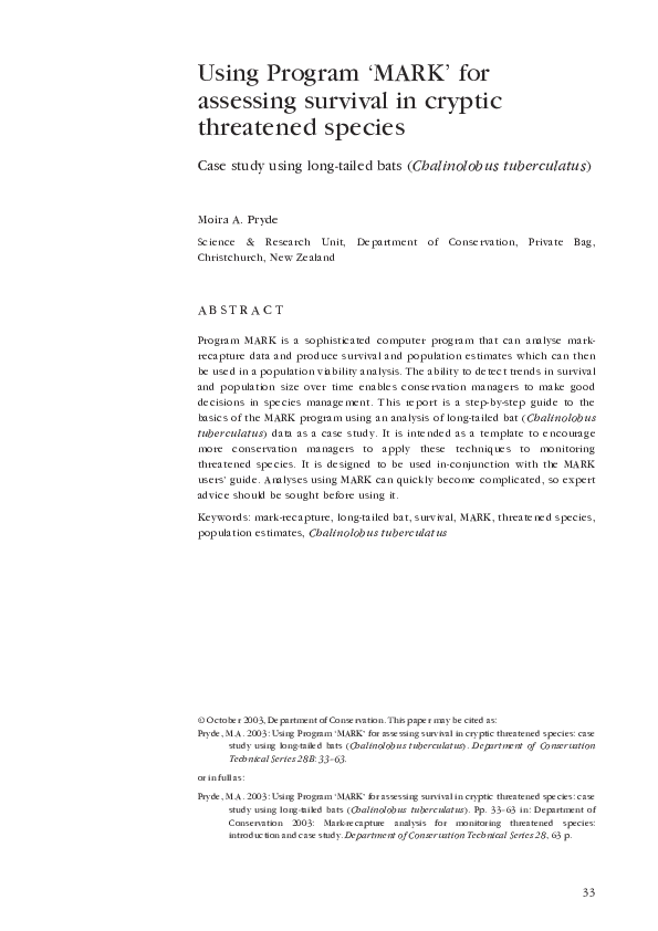 (PDF) Using Program MARK for assessing survival in cryptic threatened ...