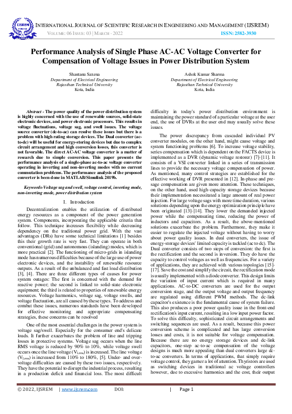 (PDF) Performance Analysis of Single Phase AC-AC Voltage Converter for ...