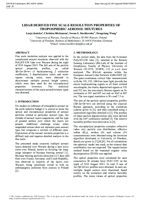 (PDF) Lidar Derived Fine Scale Resolution Properties of Tropospheric ...