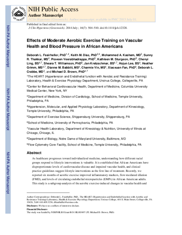 (PDF) Effects of Moderate Aerobic Exercise Training on Vascular Health ...