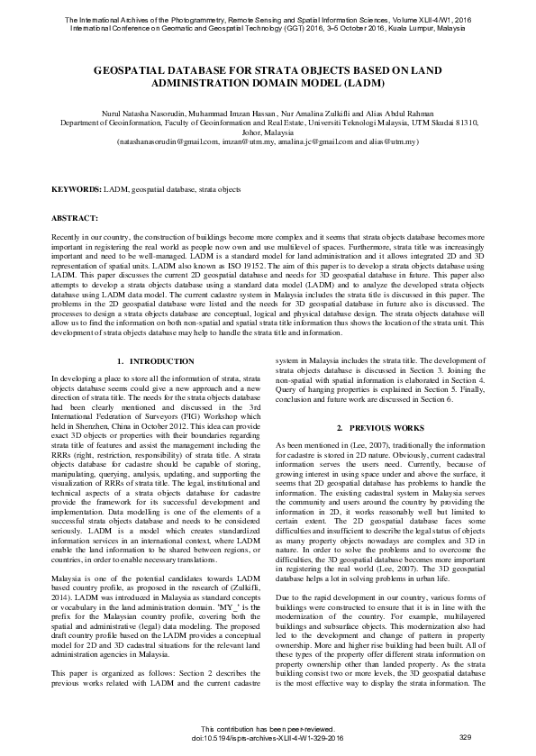 (PDF) Geospatial Database for Strata Objects Based on Land ...