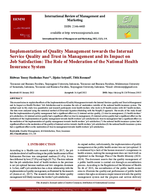 (PDF) Implementation of Quality Management towards the Internal Service ...
