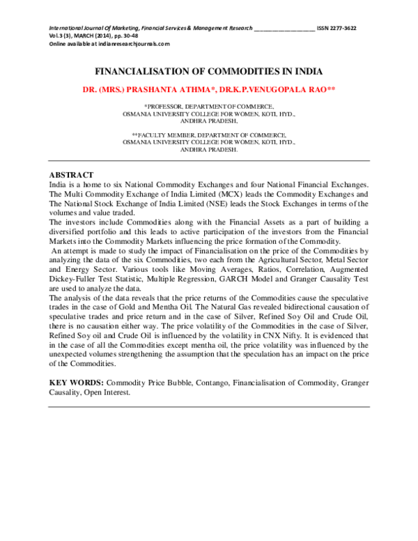 (PDF) Financialisation of Commodities in India