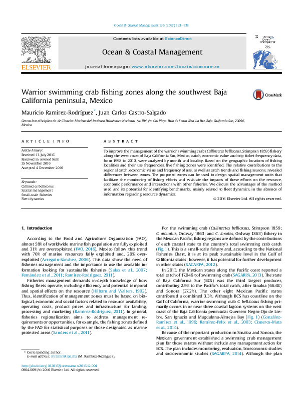 (PDF) Warrior swimming crab fishing zones along the southwest Baja